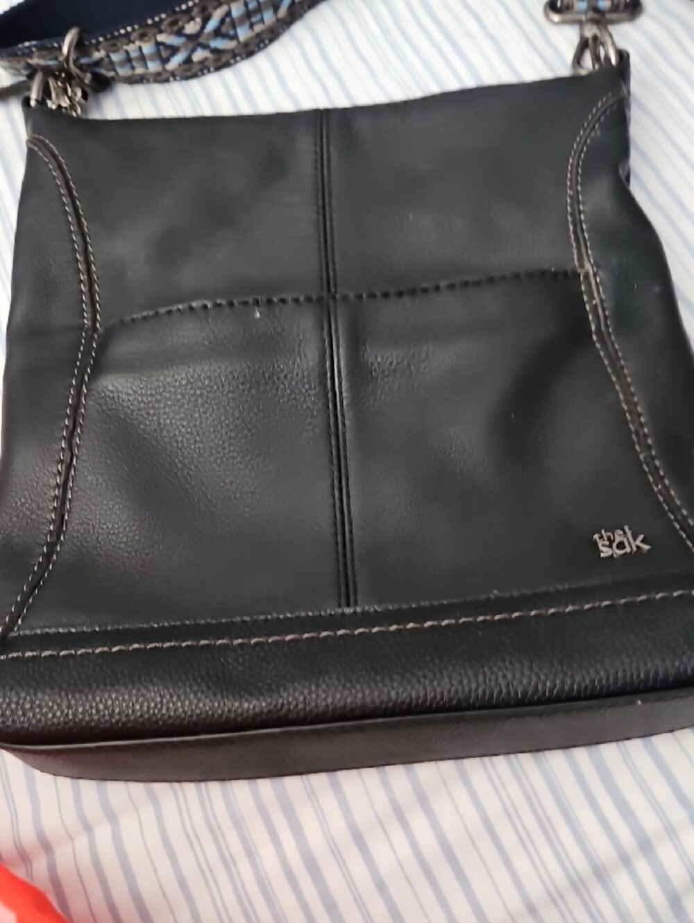 The Sak " LUCIA" Black Leather Crossbody with Woven Blue Accent Strap - Picture 6 of 17